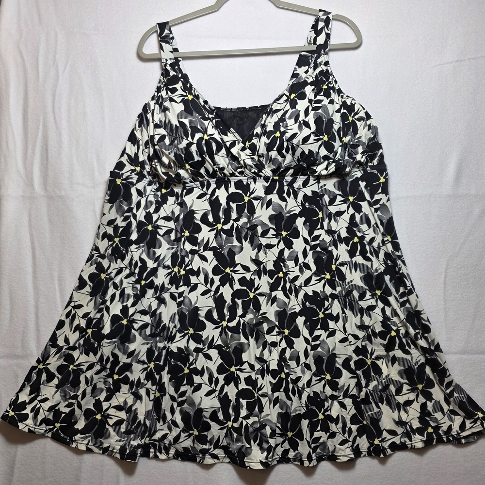 Always For Me Black and White Floral‎ Swim Dress